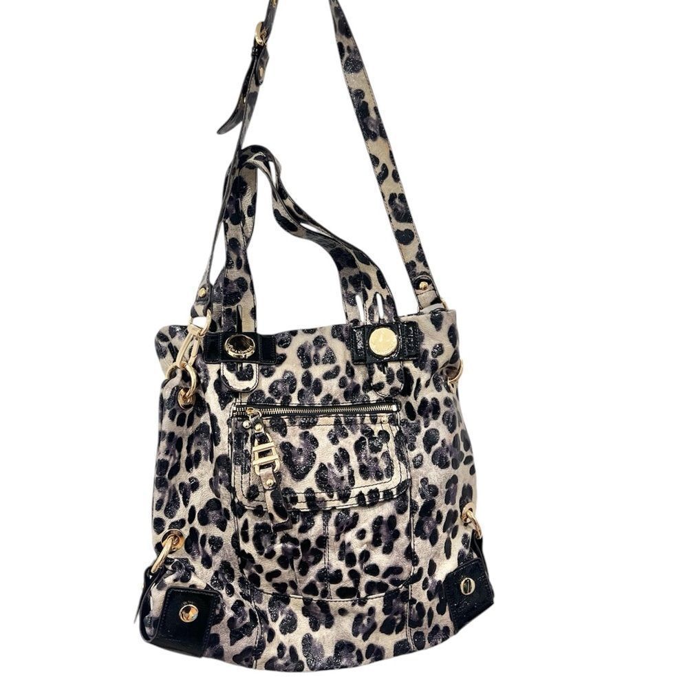 B Makowsky Large Leopard Print Patent Leather Bag - image 1